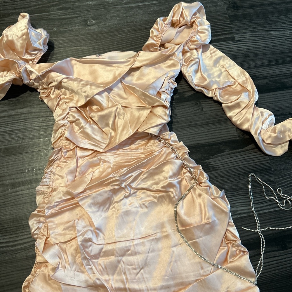 Elegant Peach Satin Dress